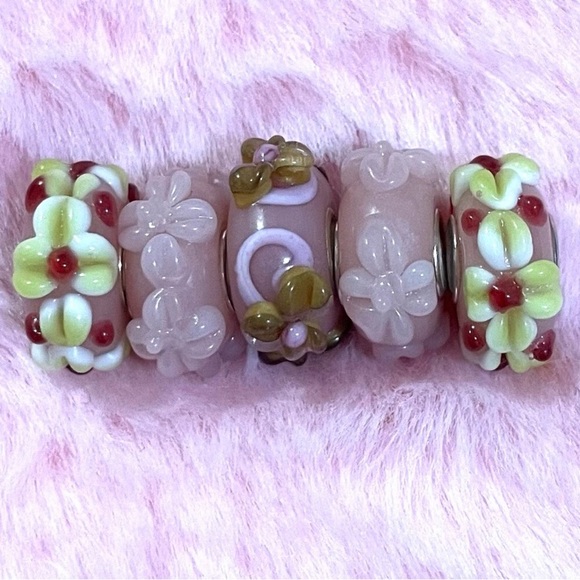 5 Charm 3D Flower Glass Murano 925 Sterling Silver Spacer Charm Bead For Pandora - Picture 1 of 2